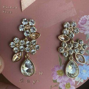 New Day Rose Gold Crystal Drop Earrings – Floral Statement, Nickel-Free
